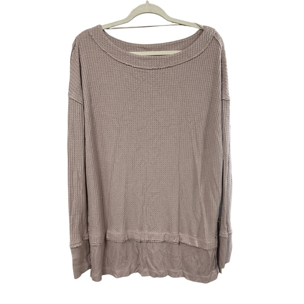 We The Free Free People North Shore Thermal Waffle Scoop Neck Oversized Small - Picture 1 of 5